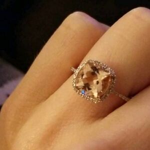 18K Rose Gold Plated Cushion Cut Gold Morganite Ring + Pave Australian Crystals